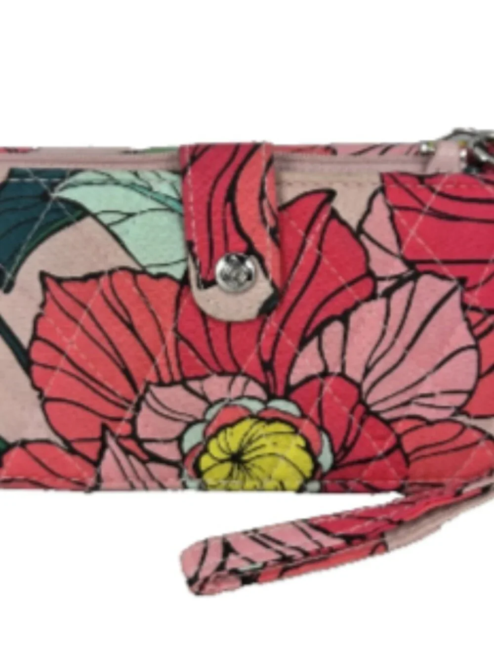 Vera Bradley Wallet RETIRED Vintage Floral Phone Wristlet Quilted Cotton Pink